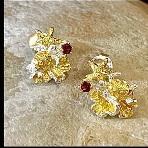 Sea Turtle Sterling & 14kt Garnet Earrings